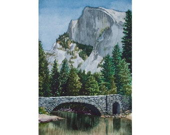 Watercolor Original - Yosemite - Half Dome from the Stoneman Bridge