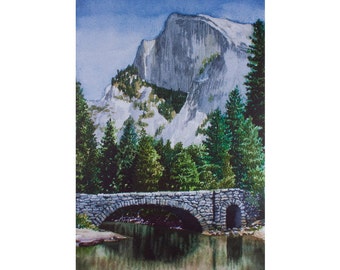 Art Print - Watercolor - Yosemite - Half Dome from Stoneman Bridge