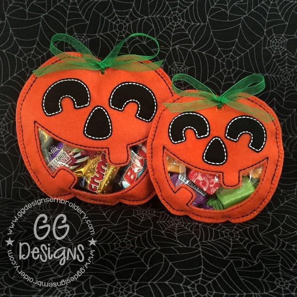 Jack O Lantern Peekaboo Treat Bag in the hoop machine embroidery design