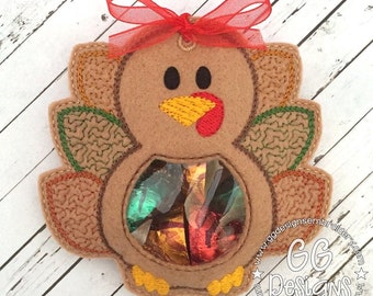 Turkey Peekaboo Treat Bag in the hoop machine embroidery design