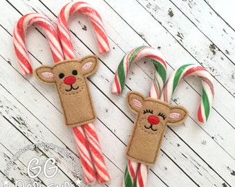 Reindeer Candy Cane Slider in the hoop machine embroidery design