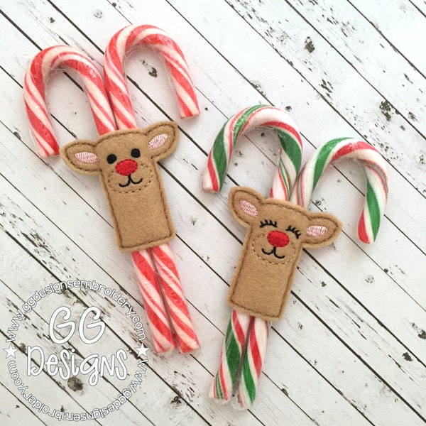 Reindeer Candy Cane Slider in the hoop machine embroidery design