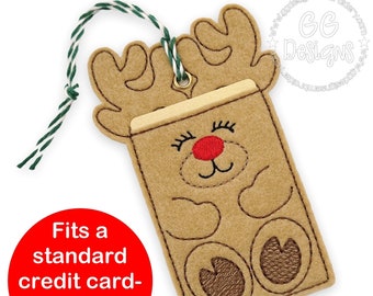 Reindeer Gift Card Holder in the hoop machine embroidery design