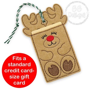 Porte-carte cadeau renne dans le motif de broderie machine cerceau