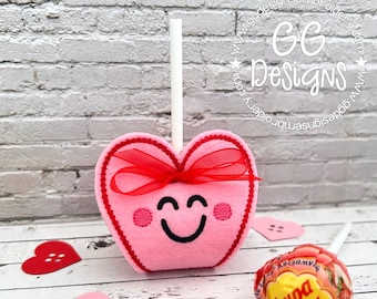 Smiley Heart Lollipop Wrap in the hoop machine embroidery design