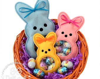 Marshmallow Bunny Peekaboo Treat Bag in the hoop machine embroidery design