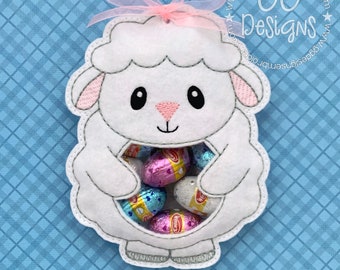 Lamb Peekaboo Treat Bag in the hoop machine embroidery design