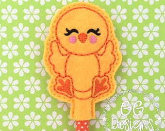 Happy Chicken Pencil Topper in the hoop machine embroidery design