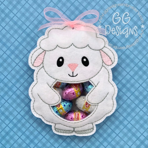 Lamb Peekaboo Treat Bag in the hoop machine embroidery design