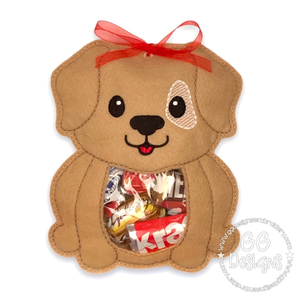 Puppy Peekaboo Treat Bag in the hoop machine embroidery design