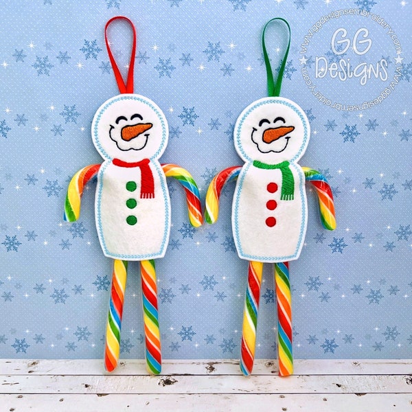 Snowman Double Candy Cane Holder in the hoop machine embroidery design