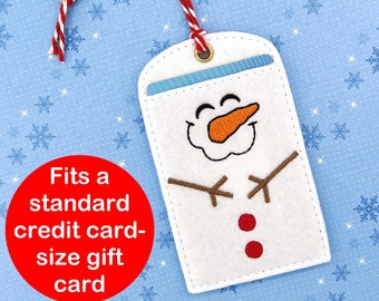 Snowman Gift Card Holder in the hoop machine embroidery design