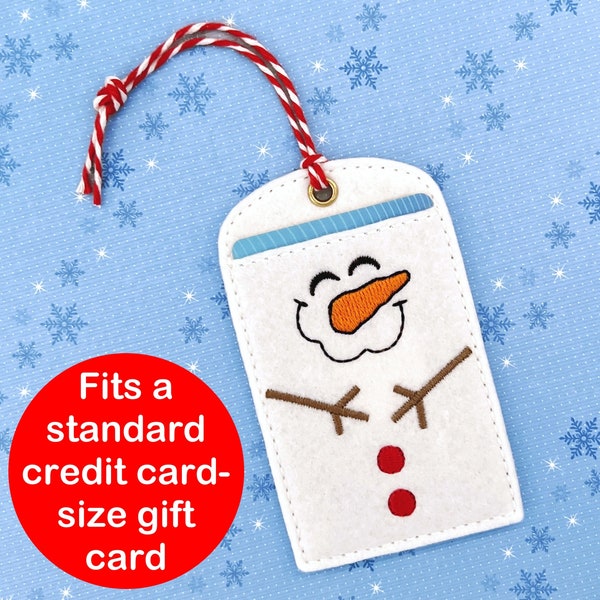 Snowman Gift Card Holder in the hoop machine embroidery design