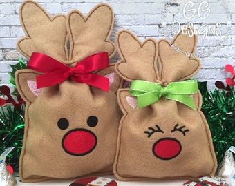 Reindeer Treat Bag in the hoop machine embroidery design