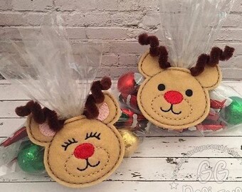 Reindeer Treat Bag Topper in the hoop machine embroidery design