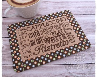 Coffee Mug Rug in the hoop machine embroidery design