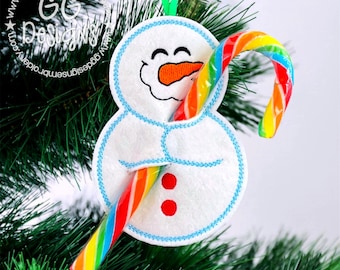 Snowman Candy Cane Hugger in the hoop machine embroidery design