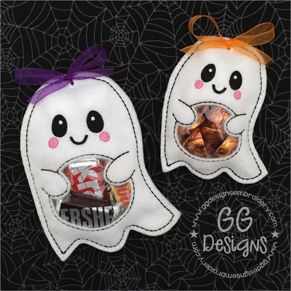 Ghost Peekaboo Treat Bag in the hoop machine embroidery design