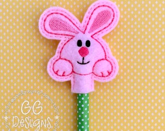 Chubby Bunny Pencil Topper in the hoop machine embroidery design