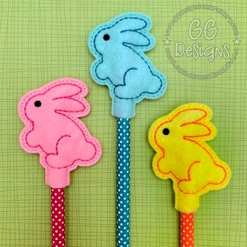 Sweet Bunny Pencil Topper in the Hoop Machine Embroidery Design Etsy