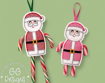 Santa Double Candy Cane Holder in the hoop machine embroidery design