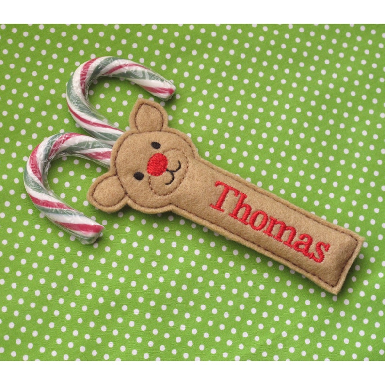 Reindeer Candy Cane Holder in the Hoop Machine Embroidery Etsy