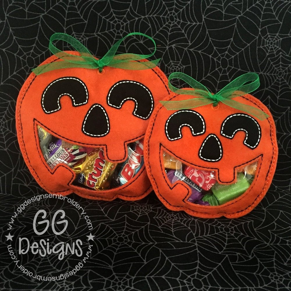 Jack O Lantern Peekaboo Treat Bag in the hoop machine embroidery desi…