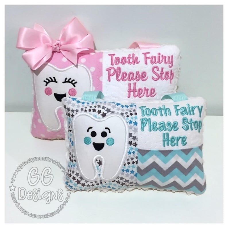 Boy and Girl Tooth Fairy Pillow in the hoop machine embroidery design image 1