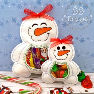 Sac à friandises bonhomme de neige peekaboo dans le motif de broderie machine cerceau