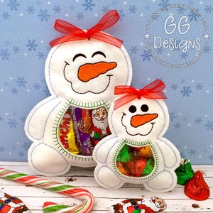 Snowman Peekaboo Treat Bag in the hoop machine embroidery design