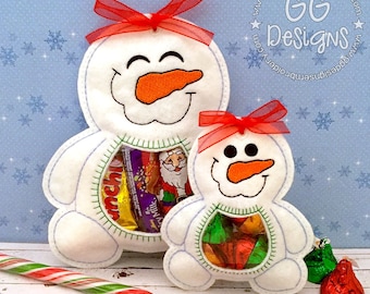 Snowman Peekaboo Treat Bag in the hoop machine embroidery design