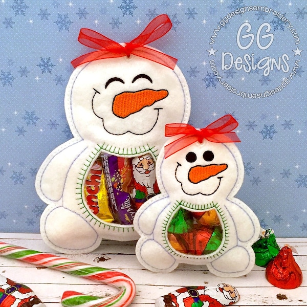 Snowman Peekaboo Treat Bag in the hoop machine embroidery design