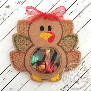 Turkey Peekaboo Treat Bag in the hoop machine embroidery design