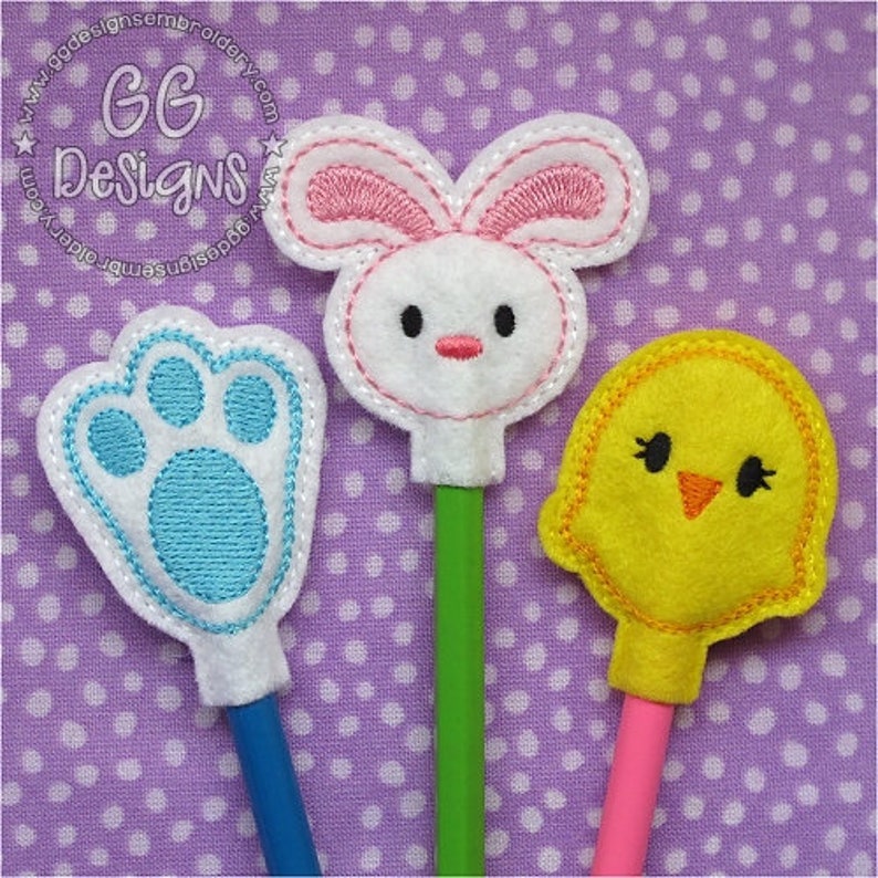 Easter Pencil Toppers in the Hoop Machine Embroidery Design Etsy