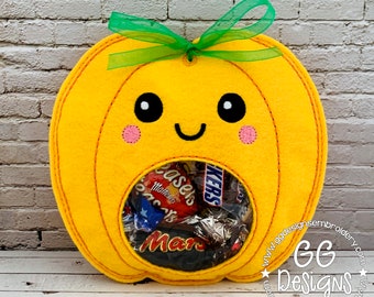Cute Pumpkin Peekaboo Treat Bag in the hoop machine embroidery design