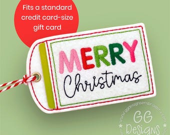 Merry Christmas Gift Card Holder in the hoop machine embroidery design