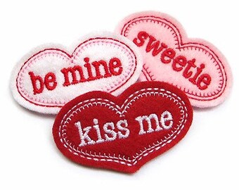 Valentine Sentiment Heart Clip Cover Felt Stitchies / feltie in the hoop machine embroidery design