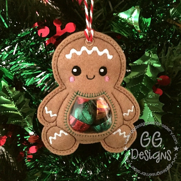 Gingerbread Peekaboo Treat Bag in the hoop machine embroidery design