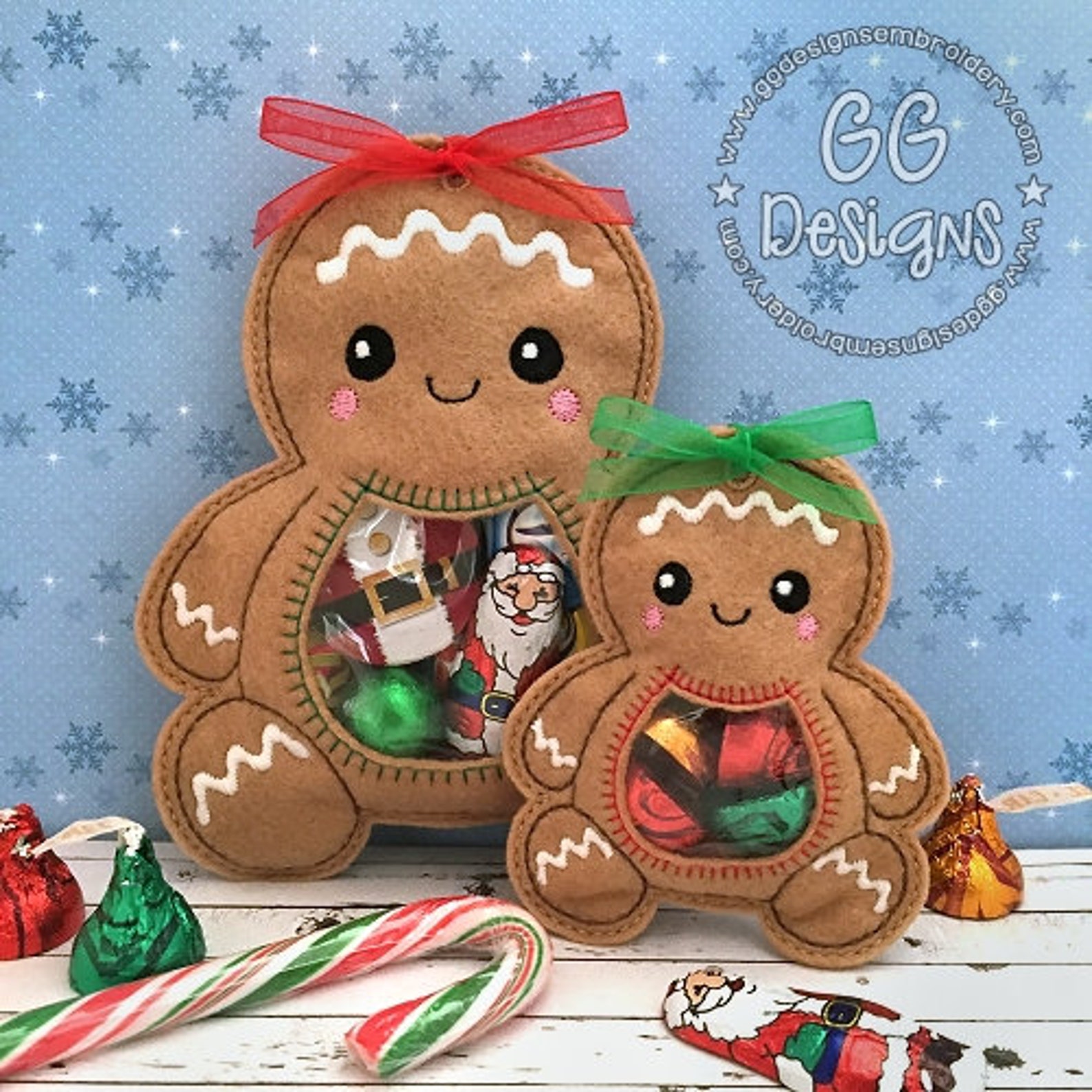 Gingerbread Peekaboo Treat Bag in the Hoop Machine Embroidery Etsy UK