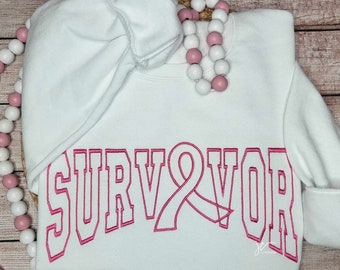 Survivor Embroidered Sweater | Breast Cancer Awareness Sweatshirt | Survivor | Pink | Cancer Survivor