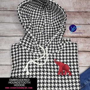 Houndstooth Hoodie Custom Embroidery | Alabama Houndstooth | Men&#39;s Hoodie | Alabama Elephant | Gift for Him | Gift for Her| Embroidered Gift