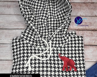 Houndstooth Hoodie Custom Embroidery | Alabama Houndstooth | Men&#39;s Hoodie | Alabama Elephant | Gift for Him | Gift for Her| Embroidered Gift