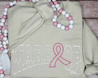 Warrior Embroidered Sweater | Breast Cancer Awareness Sweatshirt | Survivor | Pink | Cancer Survivor