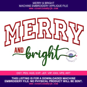 Merry and Bright Applique Design, Christmas Embroidery Design, Merry Christmas, Christmas Sweatshirt Embroidery Design, Machine Embroidery