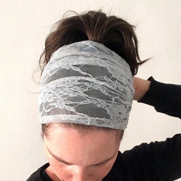 Lace headband, grey lace headband, women's headscarf, lace headscarf, grey lace headscarf, tie on headband, kerchief, hair loss, bandana