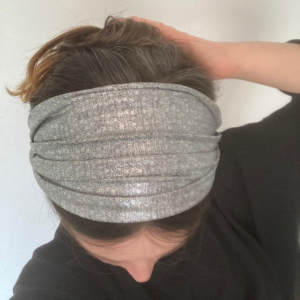 Silver shiny wide stretchy headband, Sparkly stretchy women headbands, silver and gold headbands, dressy festive headbands, glitter headband