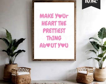 Impresión minimalista con frase de corazón, arte de pared imprimible de moda, póster estético de corazón, póster para sala de estar, decoración de pared de amor, motivación de amor propio