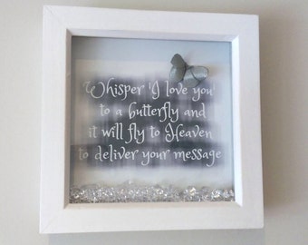 Whisper to a butterfly, message to Heaven, Butterfly Sympathy Gift Frame, Origami Bereavement Keepsake, Remembering a loved one, memorial