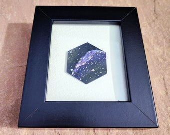 Nebula art, Space painting, Hexagon, sacred geometry, Deep space, hexagonal tile, Small art, mindfulness art