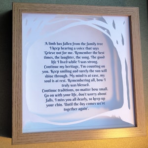 Bereavement gift frame, Remembering a loved one, sympathy gift, someone in heaven, memorial keepsake, rememberance gift, papercut mount. image 2